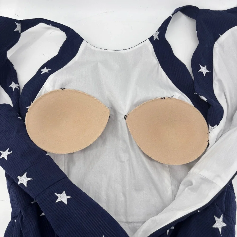 Lauren‎ James Navy Blue Seersucker Star Embroidered Scalloped Mini Dress Halter